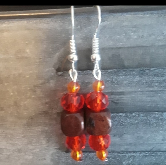 Wood earring set. silver - Picture 2 of 3